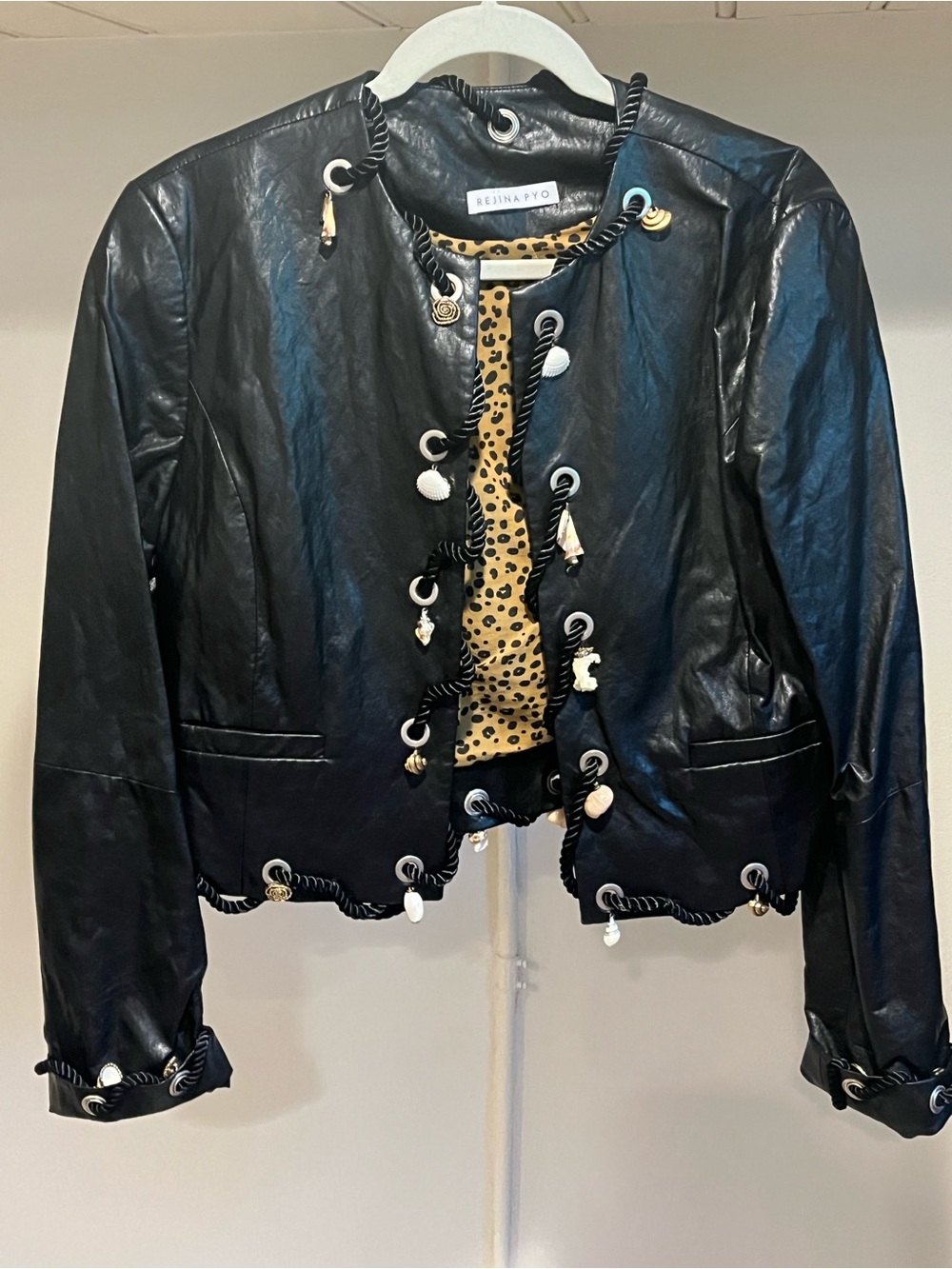 Rejina Pyo Black Leather Embellished Jacket